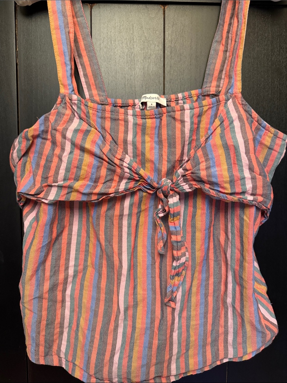 Madewell Striped Tie-Front Camisole in Pink, Blue & Orange